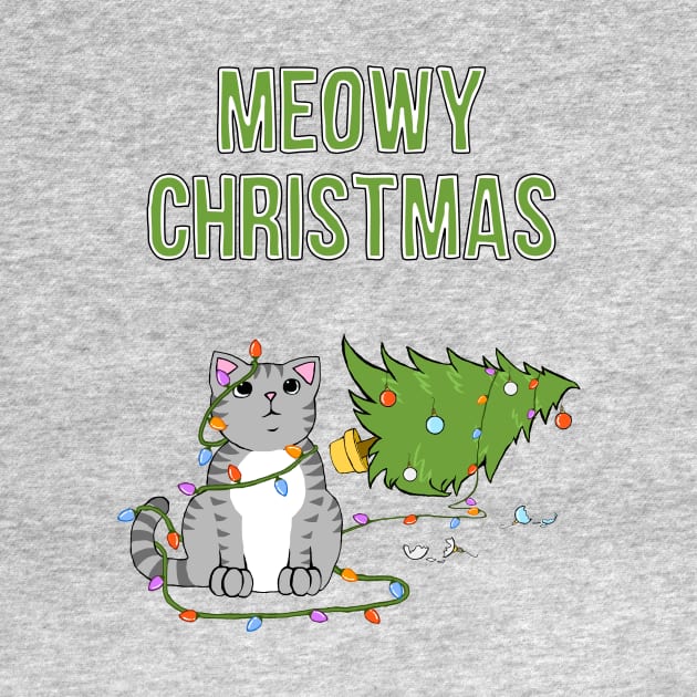 Meowy Christmas Gray Tabby Cat Knocked Over Xmas Tree by xenotransplant